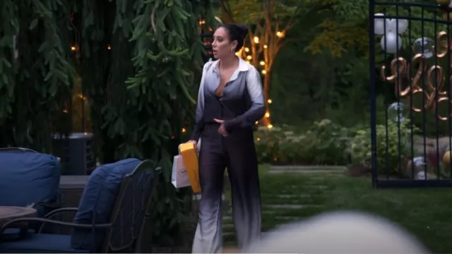 Forever Unique Black And White Om­bre Satin Blouse worn by Melissa Gorga as seen in The Real Housewives of New Jersey (S13E04)