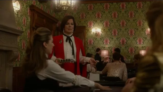 Sandro Neck-tie Silk-crepe Shirt worn by Margaret (Marcia Gay Harden) as seen in So Help Me Todd (S01E14)