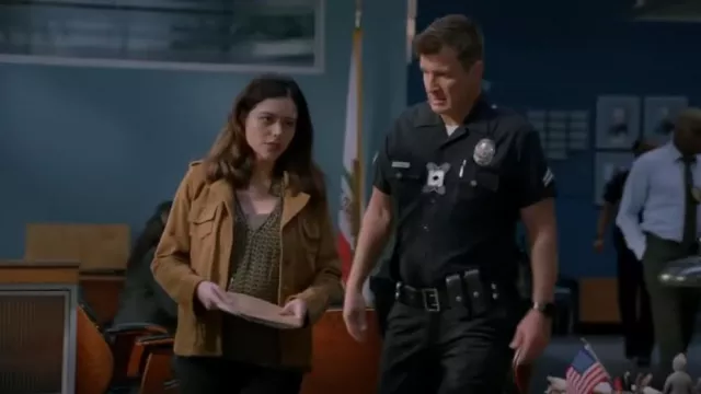 Paige Suede Tawnie Bik­er Jack­et worn by Angela Lopez (Alyssa Diaz) as seen in The Rookie (S05E17)
