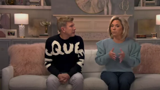 Alexander McQueen Graffiti Logo Intarsia Organic Cotton Sweater worn by Todd Chrisley as seen in Chrisley Knows Best (S10E04)