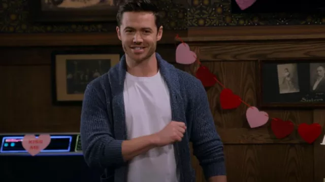 French Connection Navy Shawl Neck Cardigan worn by Charlie (Tom Ainsley) as seen in How I Met Your Father (S02E07)