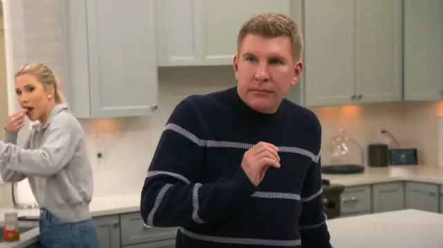 Theory Gary Crew Striped Cashton Sweater worn by Todd Chrisley as seen in Chrisley Knows Best (S10E05)