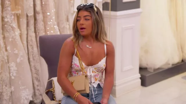 Saint Laurent Monogram YSL Medium Chain Shoulder Bag worn by Gia Giudice as seen in The Real Housewives of New Jersey (S13E05)