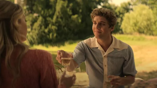 Wales Bonner Striped-Panel Short-Sleeve Shirt worn by Adam (Lukas Gage) as seen in You (S04E06)