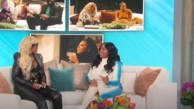 Veste en cuir zippée Balmain portée par Mary J. Blige vue à Sherri le 7 mars 2023