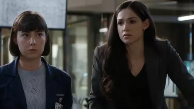 Theory V-Neck Sweater In Regal Wool worn by Detective Serena Chavez (Ariana Guerra) as seen in CSI: Vegas (S02E16)
