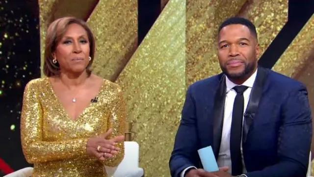 Michael Kors Sequined V-Neck Jumpsuit worn by Robin Roberts as seen in Good Morning America on March 13, 2023
