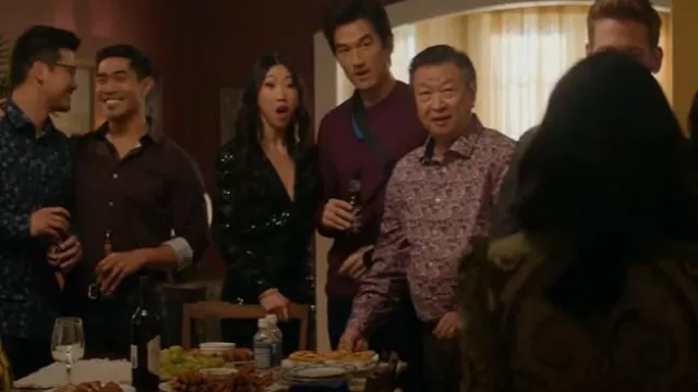 Maje Riletie Se­quined V-Neck Minidress worn by Althea Shen (Shannon Dang) as seen in Kung Fu (S03E13)
