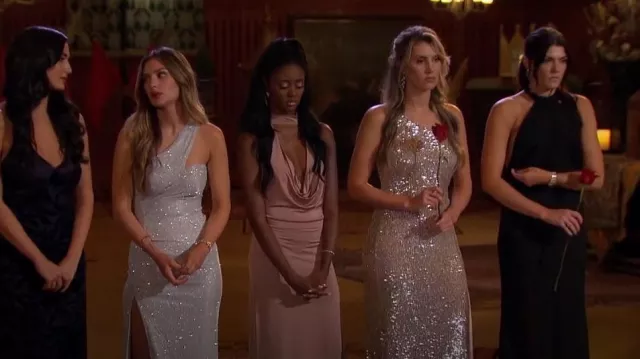 Boohoo Harper Cowl Choker Maxi Dress worn by Charity Lawson as seen in The  Bachelor (S27E07)