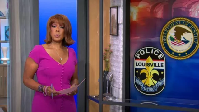 Safiyaa Buttoned Crepe Cocktail Dress worn by Gayle King as seen in CBS Mornings on March 9, 2023