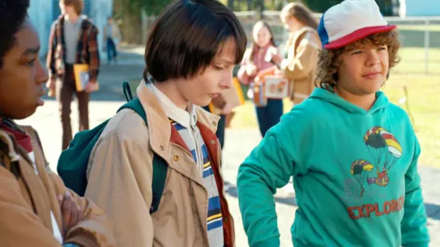 Explorer hoodie in green worn by Dustin Henderson (Gaten Matarazzo) in Stranger Things TV show (Season 1 Episode 2)