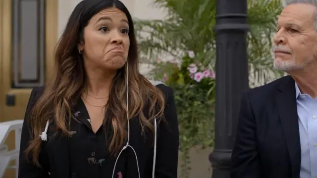 Rails Kathryn Wild Cat Print Button-up Shirt In Black worn by Nell Serrano (Gina Rodriguez) as seen in Not Dead Yet (S01E07)