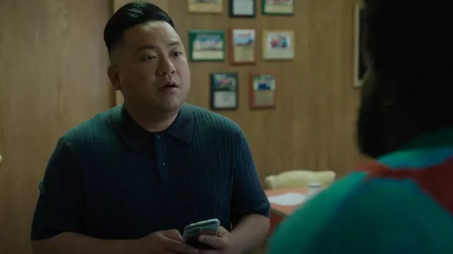 Ted Baker Peeble Polo Top worn by Andrew Pham (Andrew Phung) as seen in Run The Burbs (S02E07)