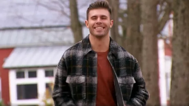 Chaqueta de camisa a cuadros de tartán Marant usada por Zach Shallcross como se ve en The Bachelor (S27E08)