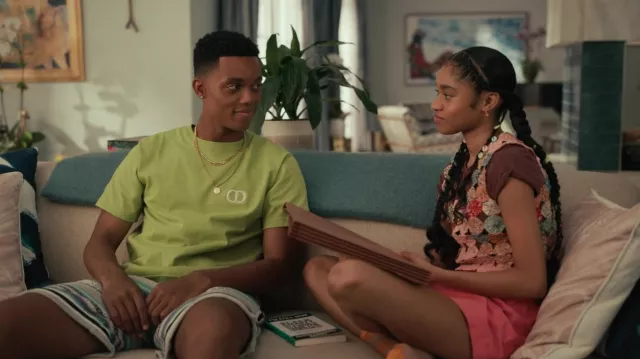 Dior CD Icon Green T-Shirt worn by Will Smith (Jabari Banks) as seen in Bel-Air (S02E04)
