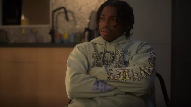 Alexander McQueen Hooded Sweatshirt Green worn by Zeke (Ceyair J Wright) as seen in grown-ish (S05E18)
