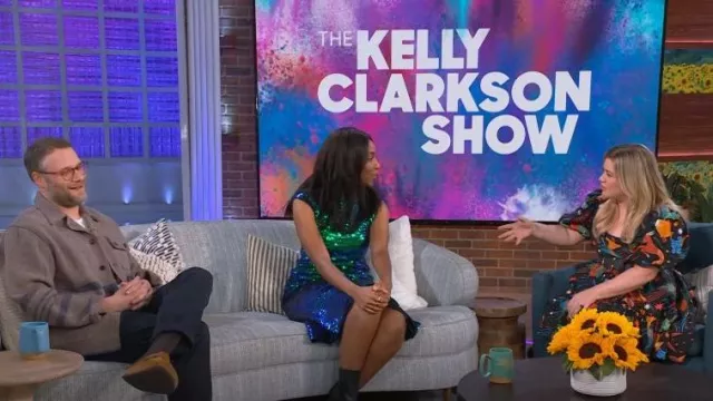 Stine Goya Nixa Sequin Midi Dress worn by Jessica Williams as seen in The Kelly Clarkson Show on March 15, 2023