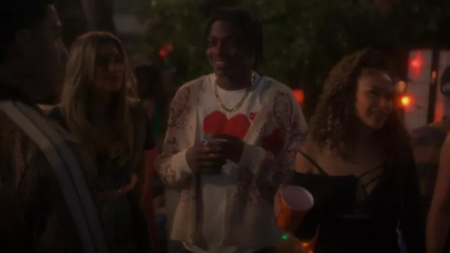 Comme Des Garcons Play Heart Graphic Tee worn by Zeke (Ceyair J Wright) as seen in grown-ish (S05E18)