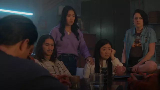 Monki Knitted Sweater With Collar In Lilac worn by Sumi (Kara Wang) as seen in Good Trouble (S05E01)