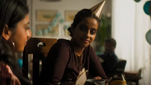 Whistles Annie Sparkle Knit Jumper In Fig worn by Yasmin Khan (Mandip Gill) as seen in Doctor Who (S11E06)