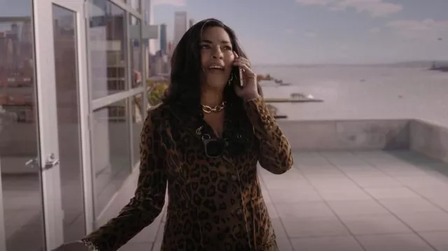 Etro Tailor Leopard Velvet Vestet porté par Seema Patel (Sarita Choudhury) comme on le voit dans And Just Like That... (S01E06)