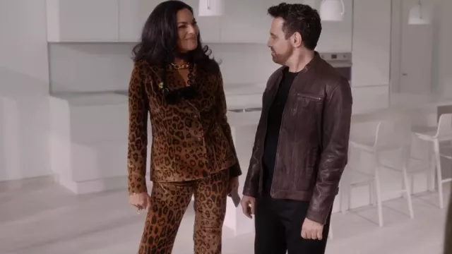 Etro Leopard-Print Straight Velvet Pants worn by Seema Patel (Sarita Choudhury) as seen in And Just Like That… (S01E06)
