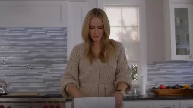 & Other Stories Slim Fit Cable Knit Cardigan worn by Laura Fine-Baker (Monet Mazur) as seen in All American (S05E14)