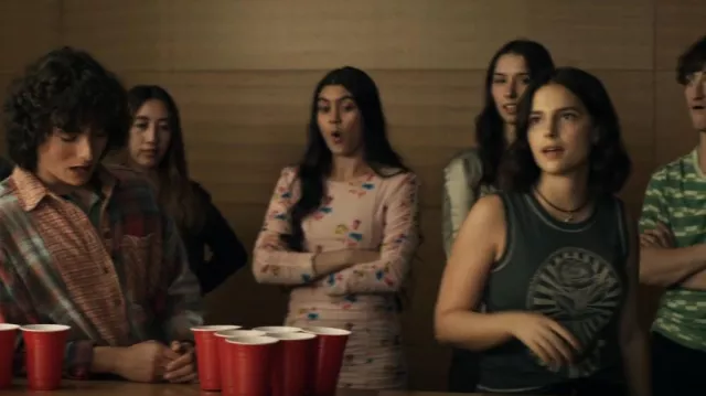 Ganni Ruched Mesh Flo­ral Print Mi­ni Dress worn by Samantha Di Francesco as seen in Superman & Lois (S03E02)