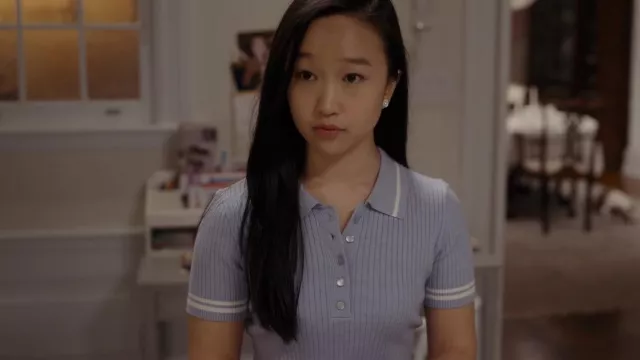 Cynthia Rowley Aqua Rib Knit Cropped Top worn by Lily Goldenblatt (Cathy Ang) as seen in And Just Like That… (S01E09)