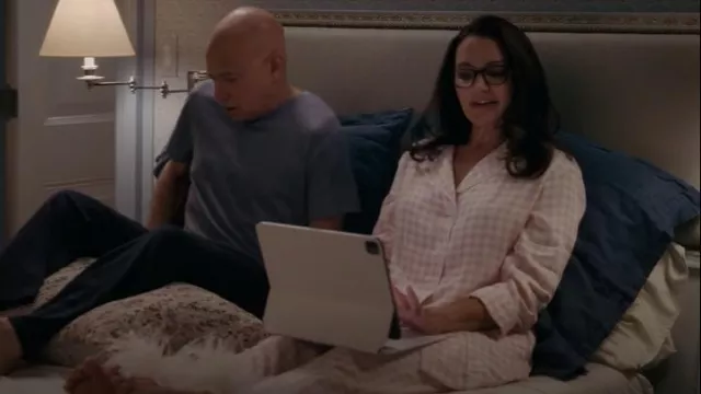 Sleeper Party Pajama with Feathers in Pink Vichy worn by Charlotte York (Kristin Davis) as seen in And Just Like That… (S01E04)