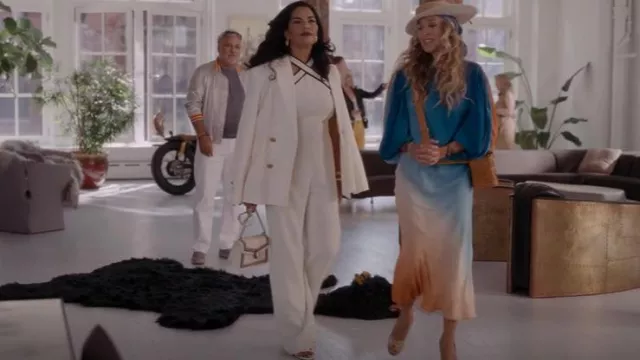 Valantino Garavani Roman Stud Slide Sandals worn by Seema Patel (Sarita Choudhury) as seen in And Just Like That… (S01E04)