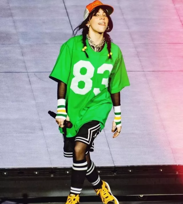 "83" Green Football Jersey worn by Billie Eilish on the Instagram account of @billieeilish