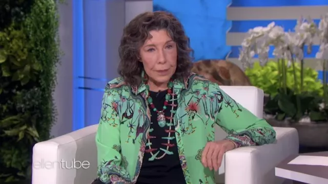 Etro Green Floral Print Shirt worn by Lily Tomlin as seen in The Ellen DeGeneres Show