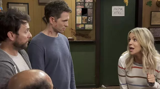 Faherty Striped sweater in white worn by Dee Reynolds (Kaitlin Olson) as seen in It's Always Sunny in Philadelphia TV series outfits (S15E04)