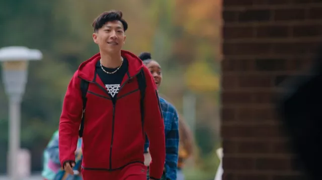 Nike red tracksuit worn by Chang (Bloom Li) as seen in Chang Can Dunk movie wardrobe