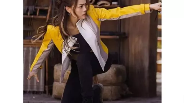 White Grey and Yellow Jacket worn by Joey Yung in Ride On movie wardrobe