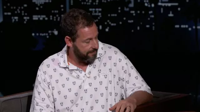 Puma x Skull Wailea White printed Polo Shirt worn by Adam Sandler as seen in Jimmy Kimmel Live!