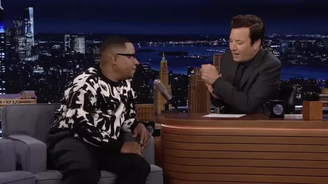 Alexander McQueen Black and white sweater worn by Martin Lawrence as seen in The Tonight Show Starring Jimmy Fallon