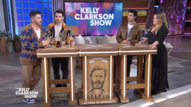 Missoni Brown Oversized Jacquard cardigan worn by Nick Jonas in The Kelly Clarkson Show