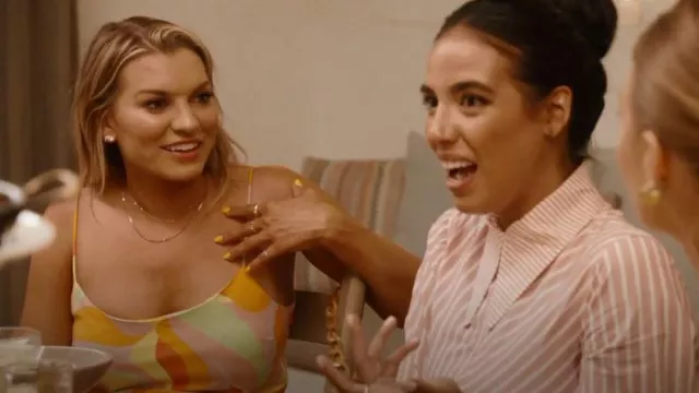 ASOS DESIGN Linen Cami Maxi Sundress with a Split in Bright Swirl worn by Lindsay Hubbard as seen in Summer House (S07E07)