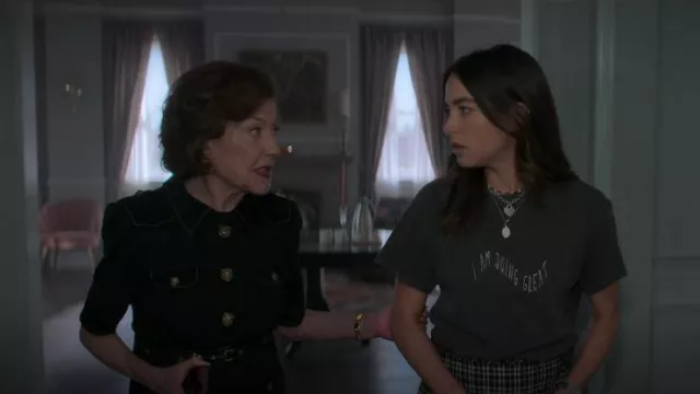 Gucci Military Style Shirt Dress worn by Mrs. Ivey (Kelly Bishop) as seen in The Watchful Eye (S01E10)