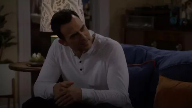 Good Man Brand Long Sleeve Soft Slub Jersey Henley T Shirt worn by Max (Cheyenne Jackson) as seen in Call Me Kat (S03E19)