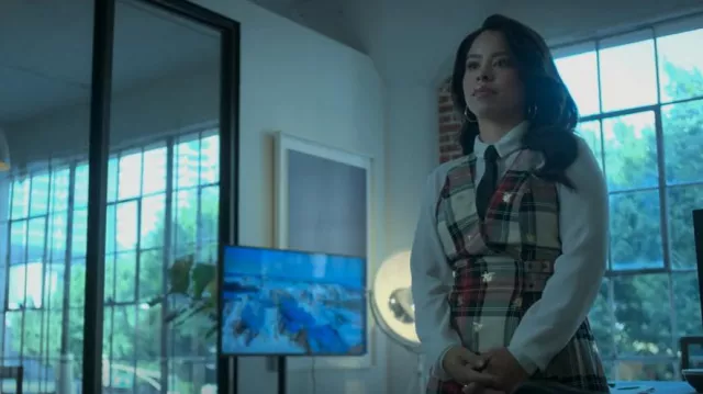 Urban Outfitters Plaid Jumper Dress with Bees worn by Mariana Adams Foster (Cierra Ramirez) as seen in Good Trouble (S05E03)