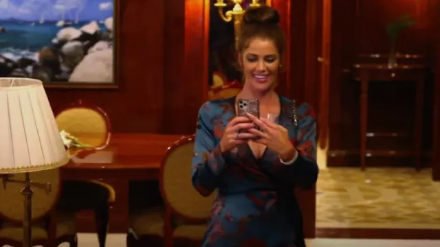 Zara Satin Kimono Wrap Dress worn by Claire as seen in Below Deck (S10E16)