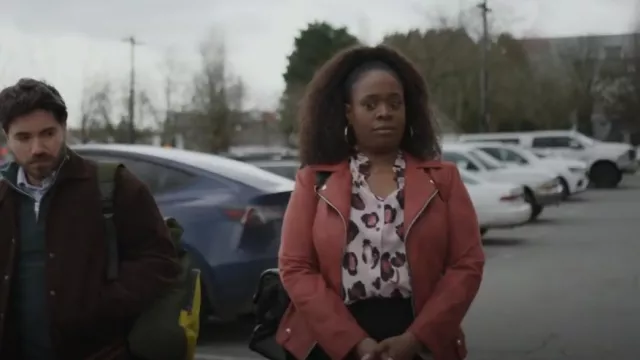 Eloquii Printed Button Down Shirt with Ruffle Neck worn by Jordan Allen (Bria Henderson) as seen in The Good Doctor (S06E17)