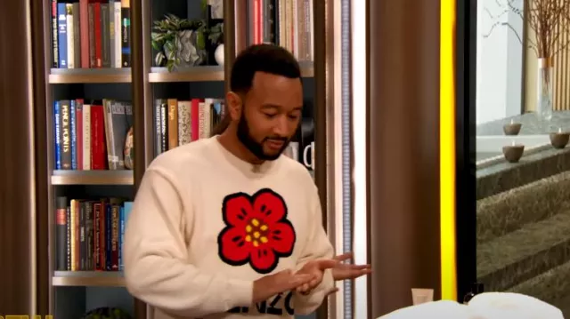 Kenzo Knitted Flower Logo Jumper usado por John Legend como se ve en The Drew Barrymore Show el 3 de abril de 2023