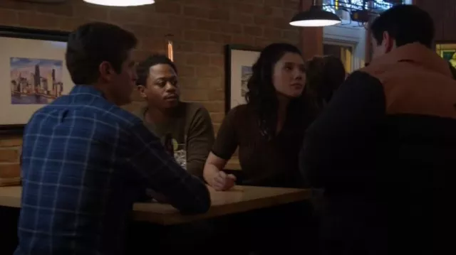 Scotch And Soda Rib Mélange Short Sleeve V-Neck Sweater worn by Violet Mikami (Hanako Greensmith) as seen in Chicago Fire (S11E18)