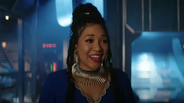 Kenneth Jay Lane Large Fan Earrings worn by Iris West-Allen (Candice Patton) as seen in The Flash (S09E08)