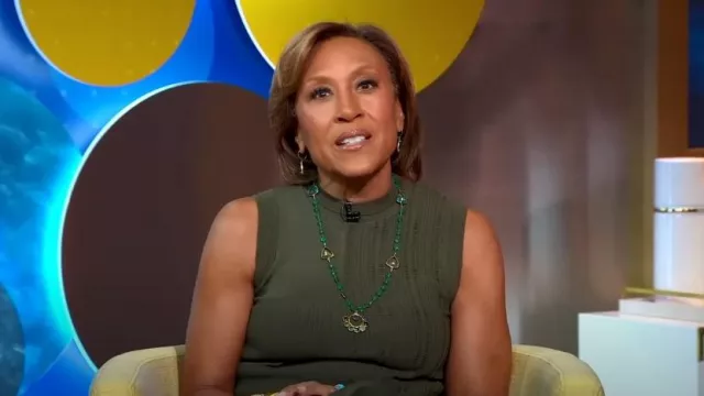 Yigal Azrouël Patchwork Knit Dress worn by Robin Roberts as seen in Good Morning America on April 5, 2023