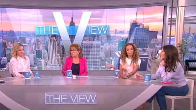 Veronica Beard Ozzie Stripe Faux Wrap Shirt worn by Alyssa Farah as seen in The View on April 6, 2023